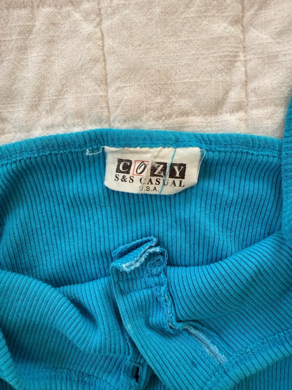 Blue Ribbed Tank Top with Button Detail - Women - Picture 3 of 3